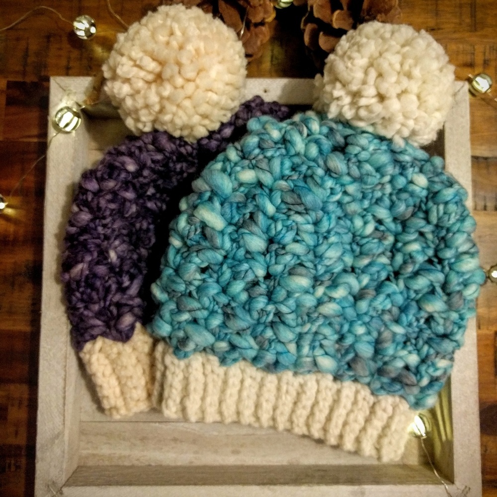 Blue and white or purple and white cozy hat